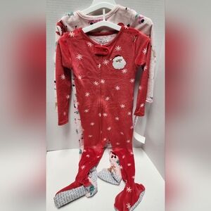 2T Toddler 2 Piece Christmas Pajamas Pjs Red Pink Santa Reindeer Soft NWT